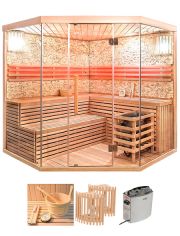 Set: Sauna Skyline XL BIG, B/T/H: 200/200/210 cm, 50 mm, 8-KW-Ofen mit int. Steuerung